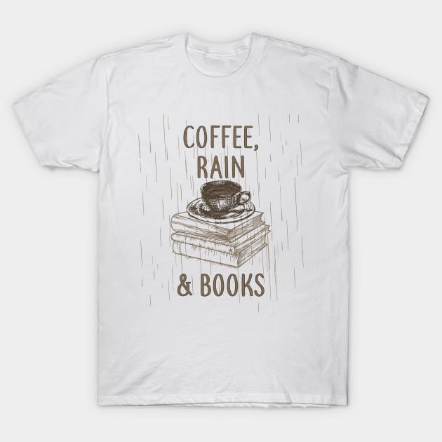 Coffee, Rain & Books -coffee graphic tee T-Shirt by KrasiStaleva